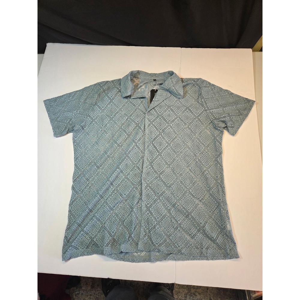 431 MIA Men's L Blue Geometric Diamond Short Sleeve Button Up Shirt New With Tag